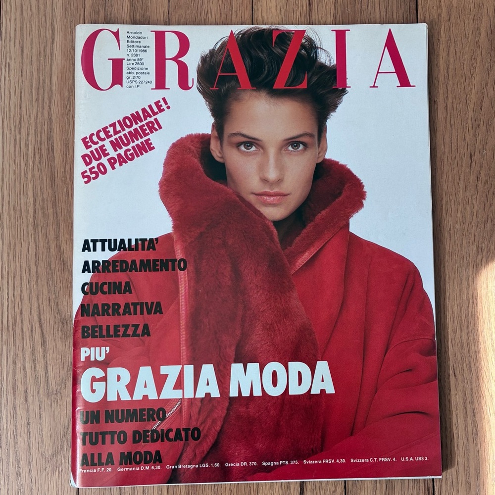 GRAZIA Moda Italian Fashion Magazine, 10/12/1986; magazine is written in Italian
